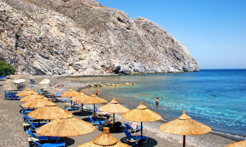 Beaches such as Perissa or Kamari Santorini, Greece