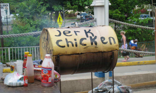Jerk chicken or pork roadside stands Negril,jamica