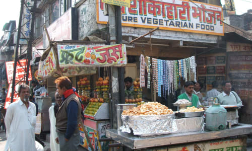 Old Delhi street food stalls India