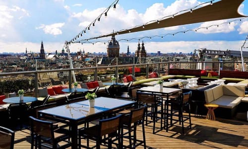 Rooftop bar with a stunning view of the city. Amsterdam, Netherlands