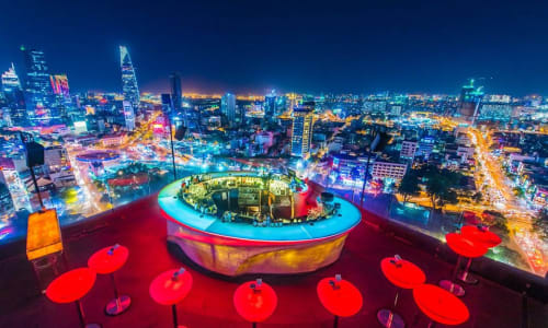 Rooftop bar with a view of Ho Chi Minh City Vietnam